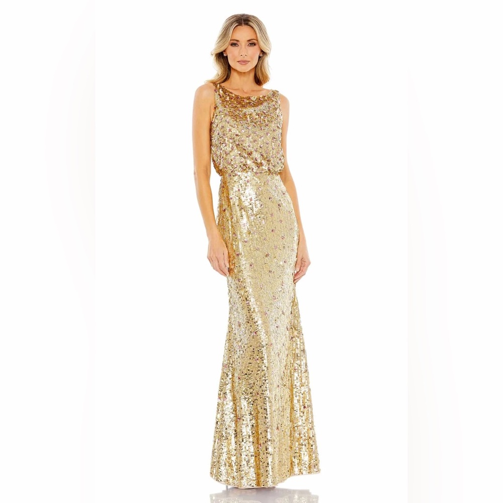 Mac Duggal 93645 Blouson Top Sequin Dress Gold Size 10 $1398